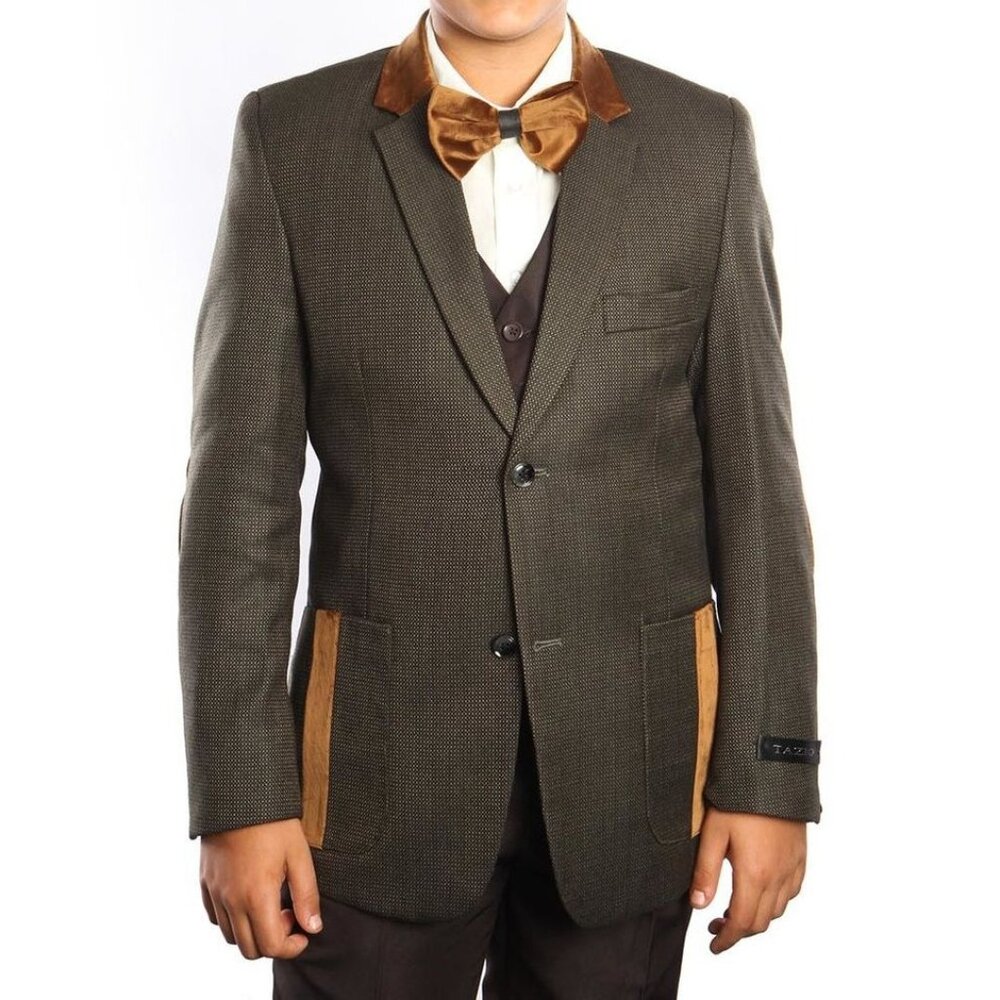 Tazio BOYS Size 16 Single Breasted Houndstooth Blazer Elbow Patches Preppy Acade
